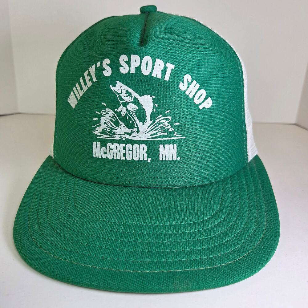 Vintage Willey’s Sport Shop Trucker Hat Snapback Mesh Foam Green White USA Made